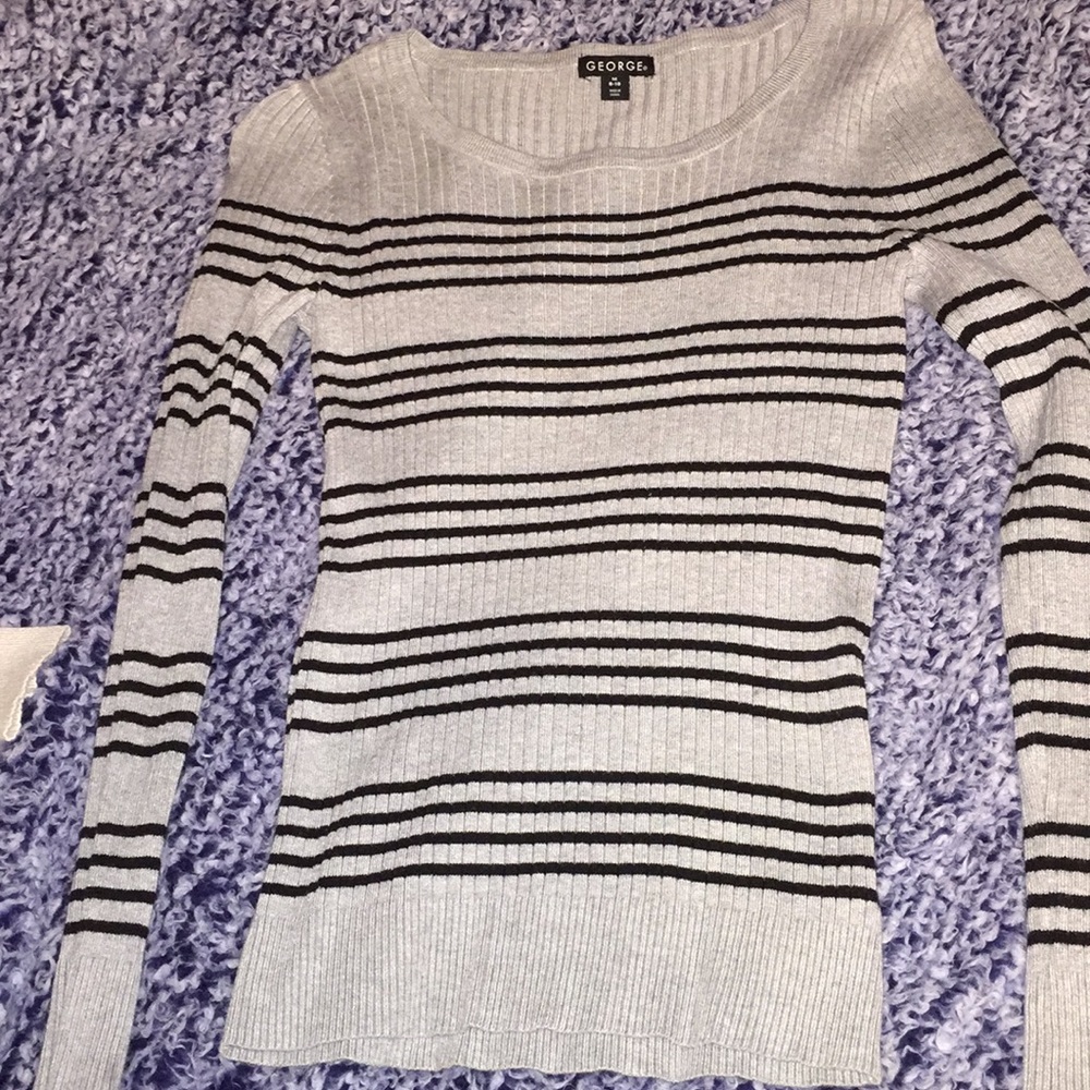 Grey sweater with black stripes